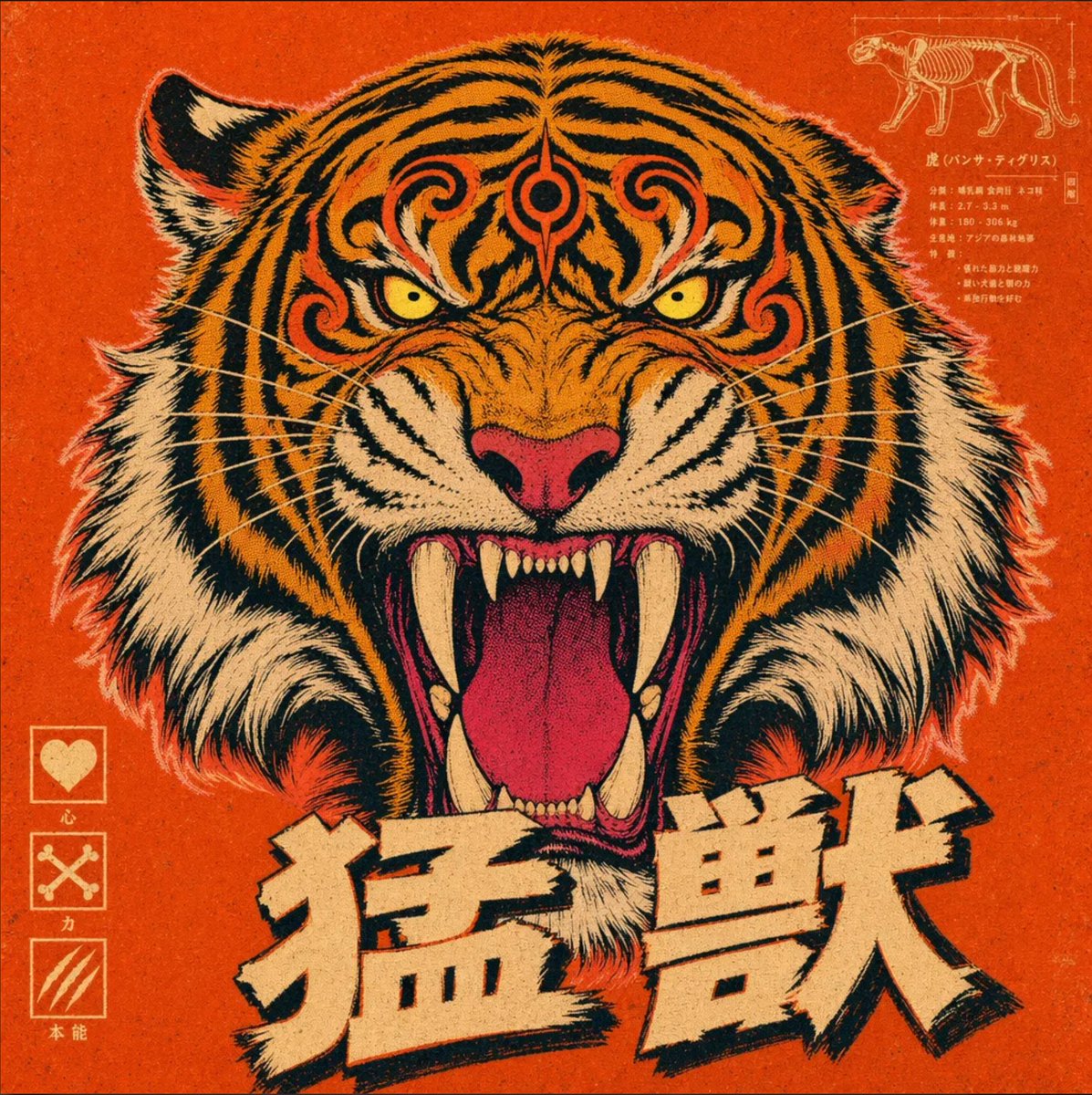复古咆哮猛虎日式海报