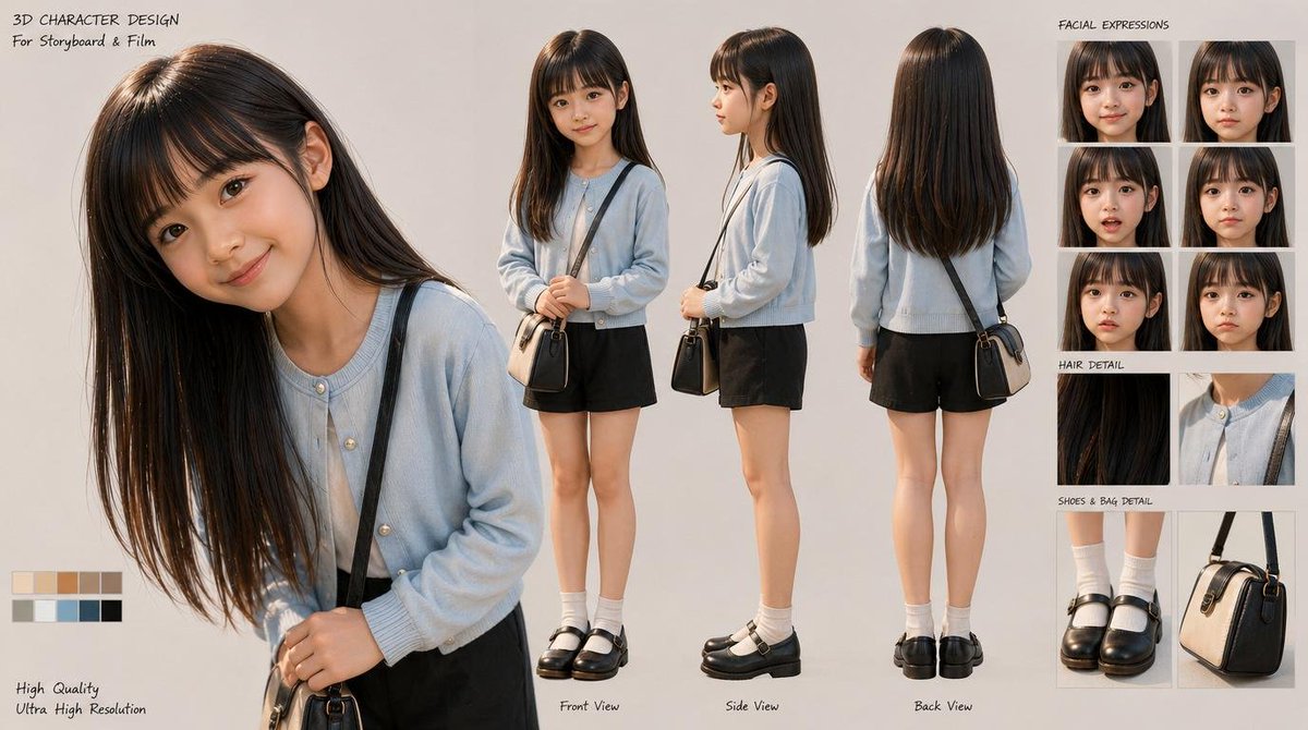 3D 女学生角色设计图