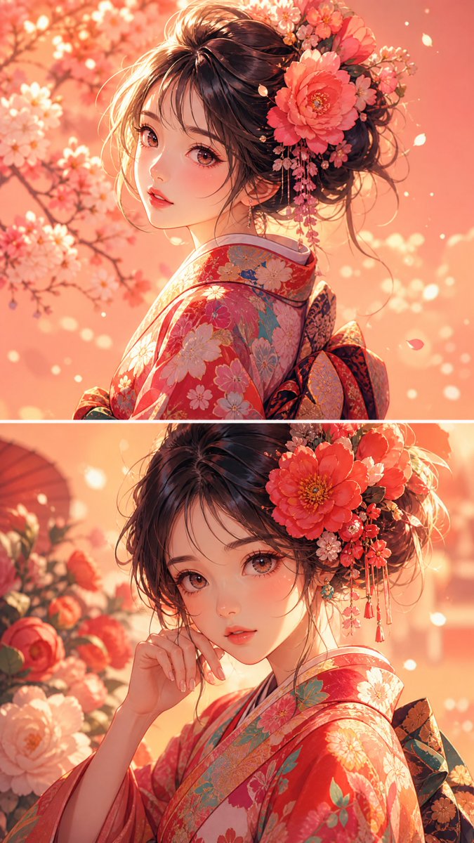 动漫少女花卉和服肖像 2