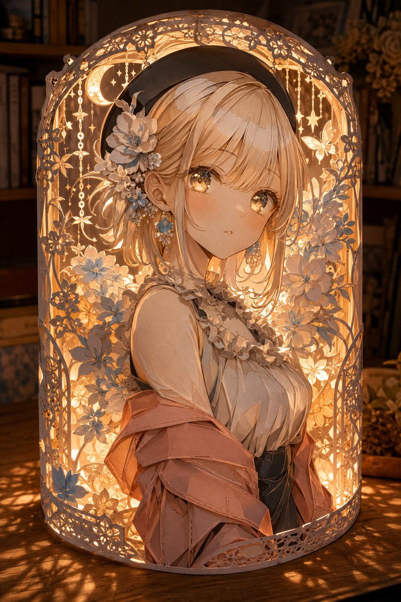 动漫剪纸灯笼少女