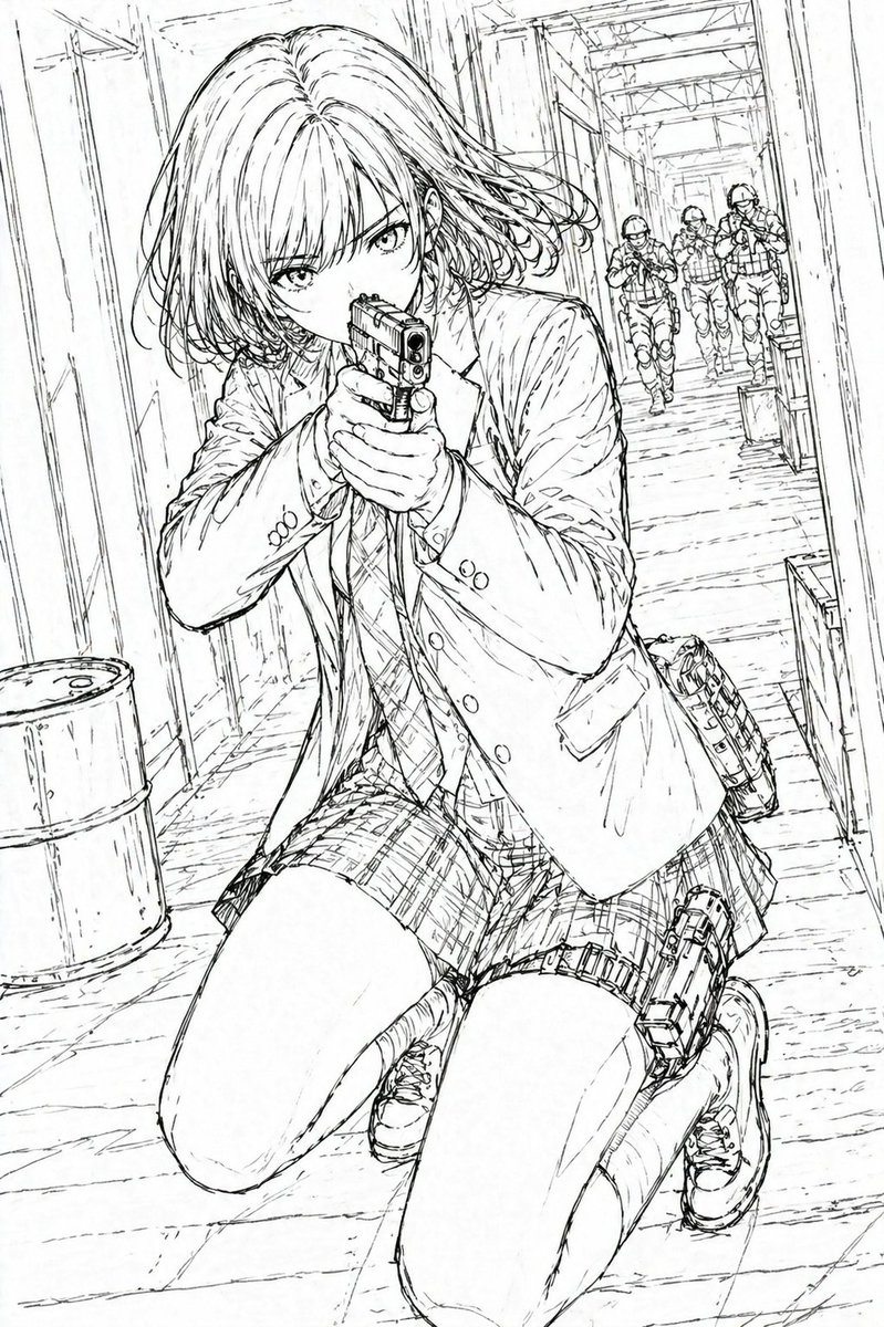 工业走廊上的动漫女学生枪战 2