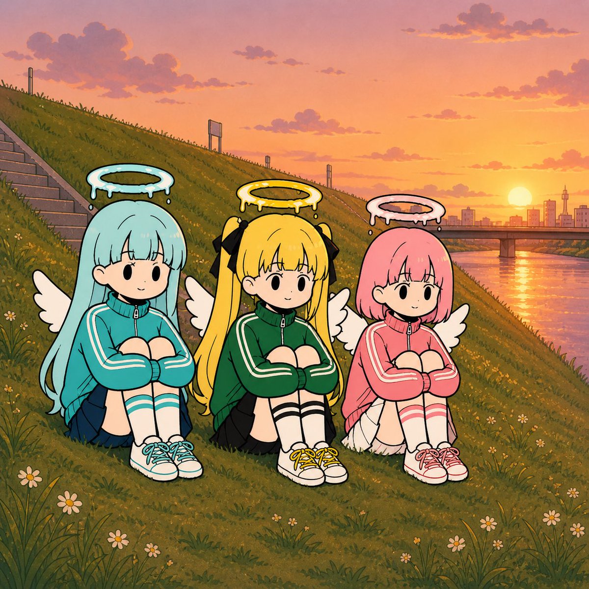 日落时分的 Q 版天使女孩