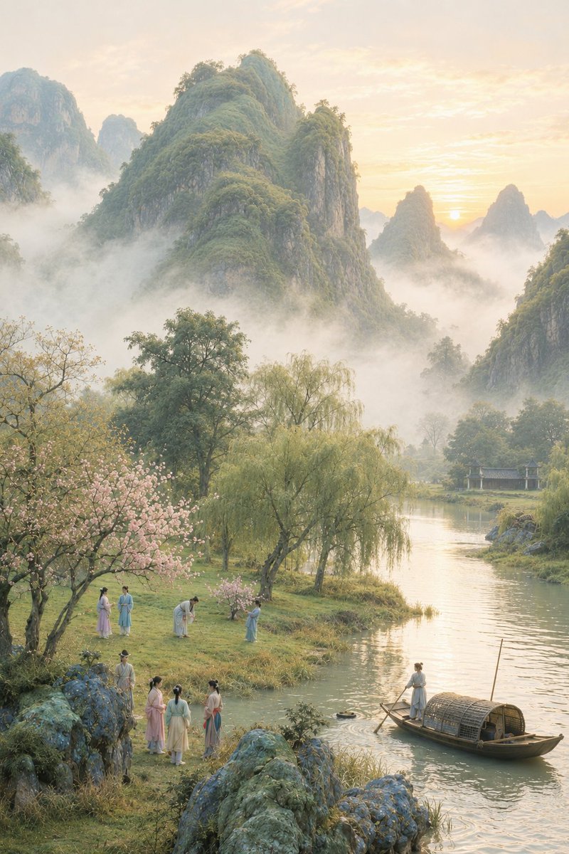 烟雨中国春日江景 2