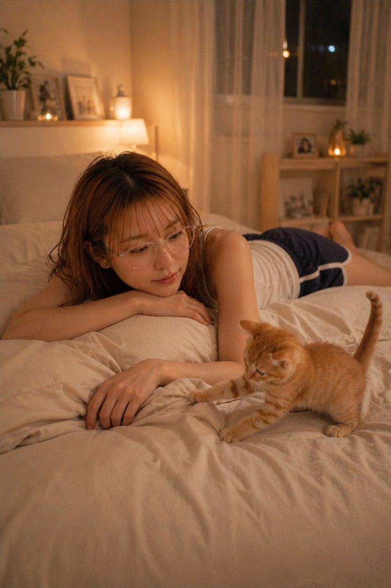 温馨卧室与小猫的夜晚