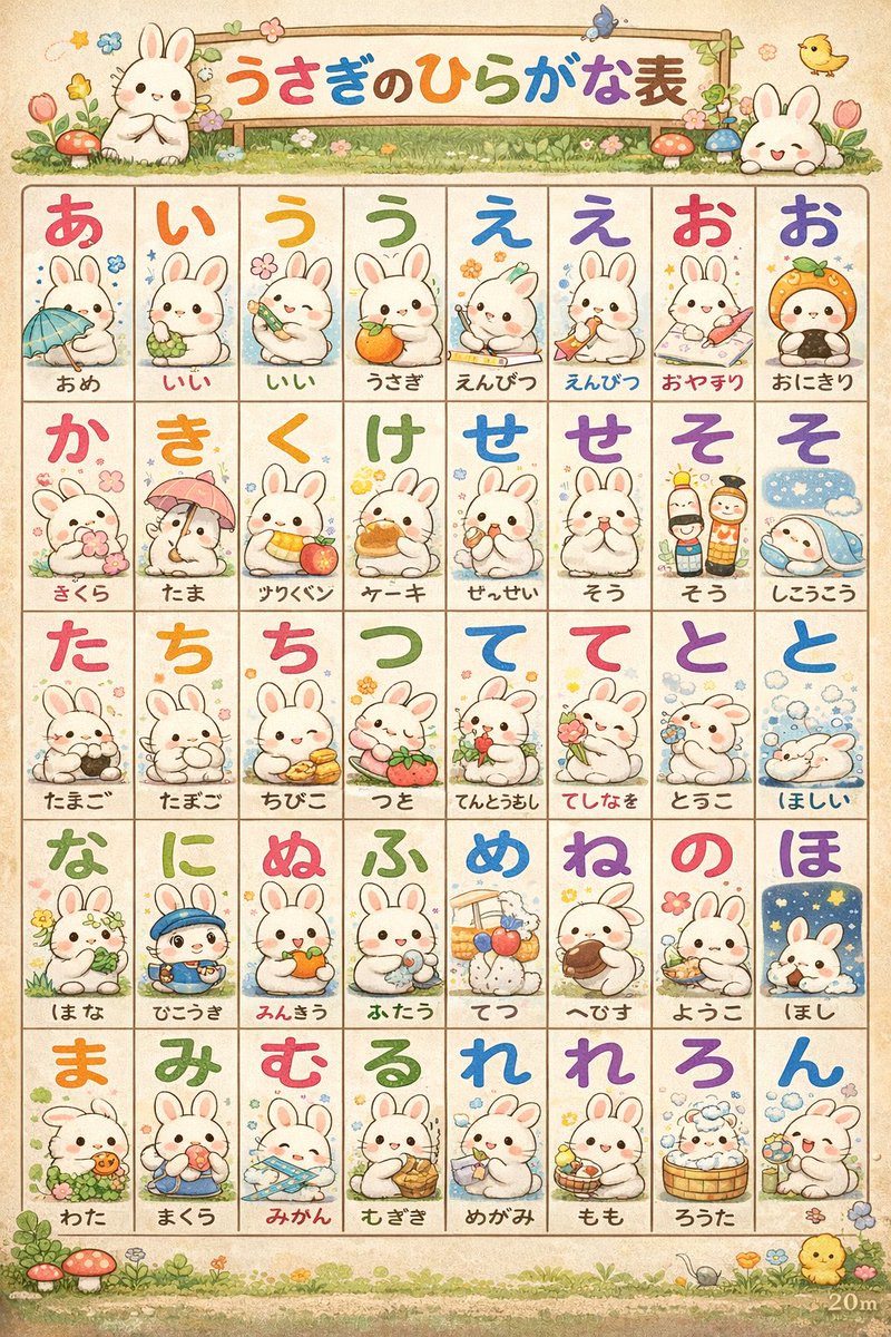 可爱兔子平假名海报