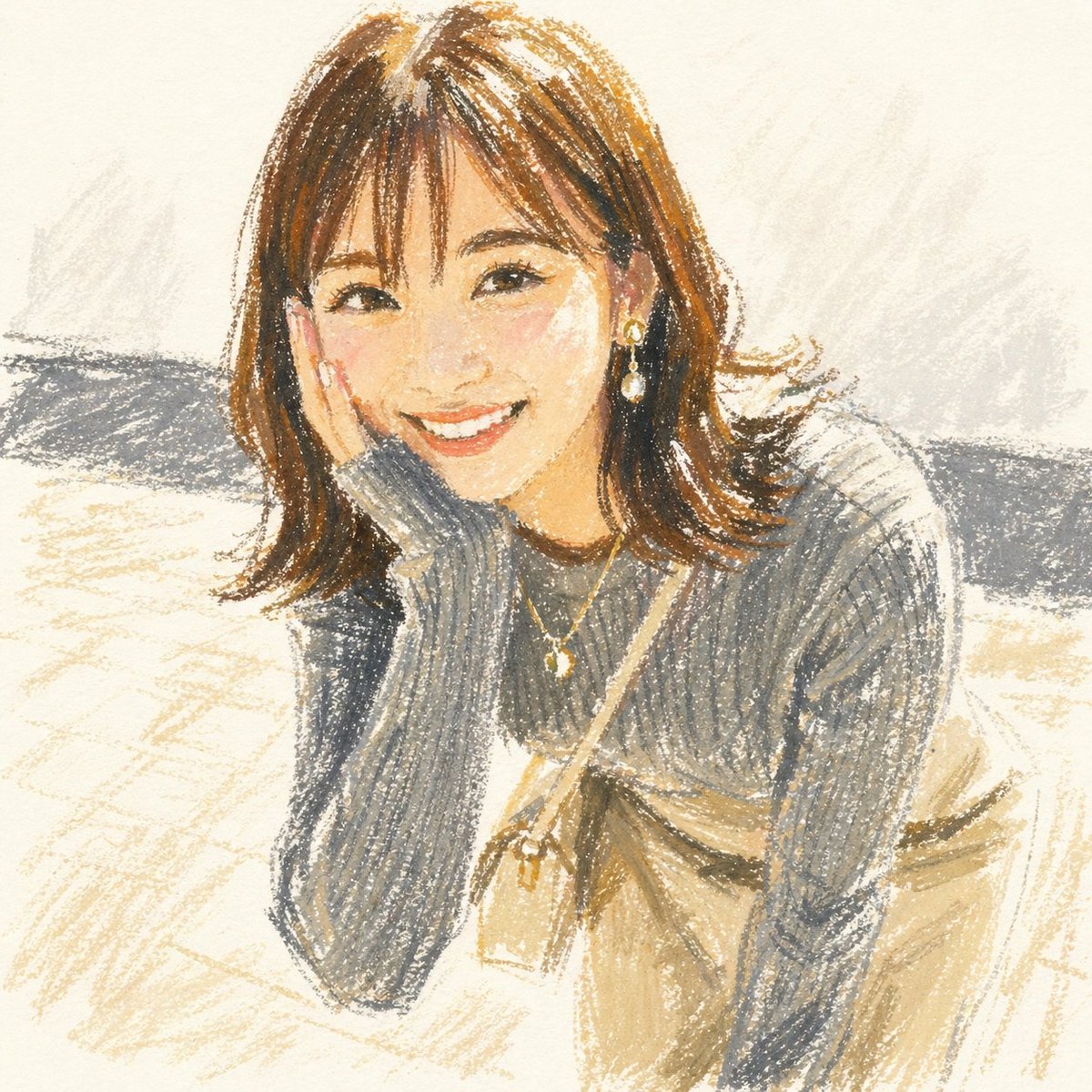 可爱的油画棒女性肖像