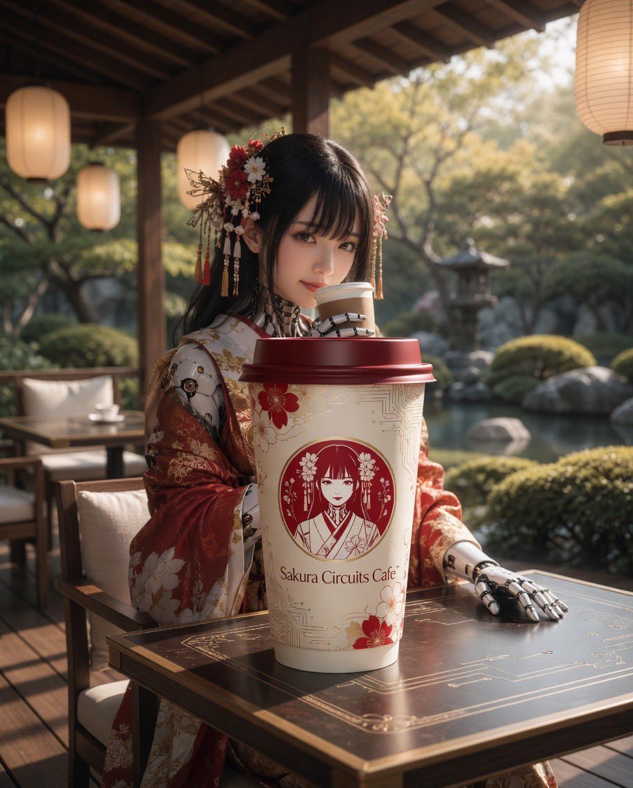 赛博和服咖啡馆肖像