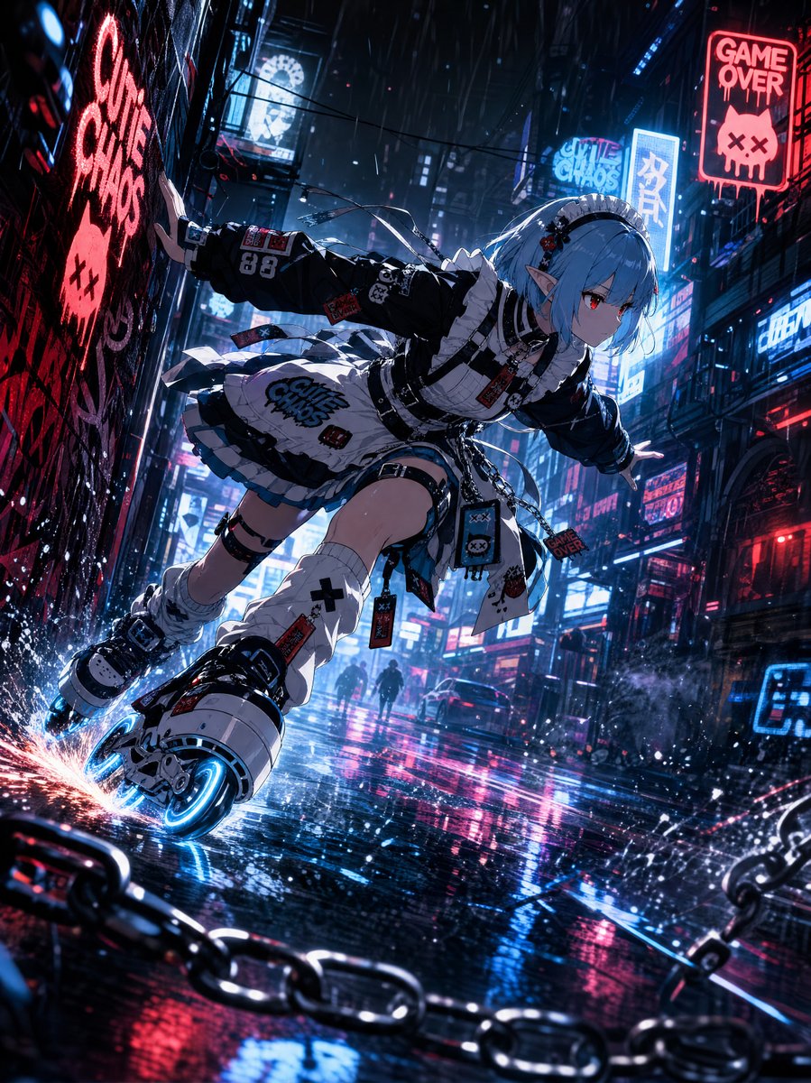 赛博朋克精灵轮滑少女