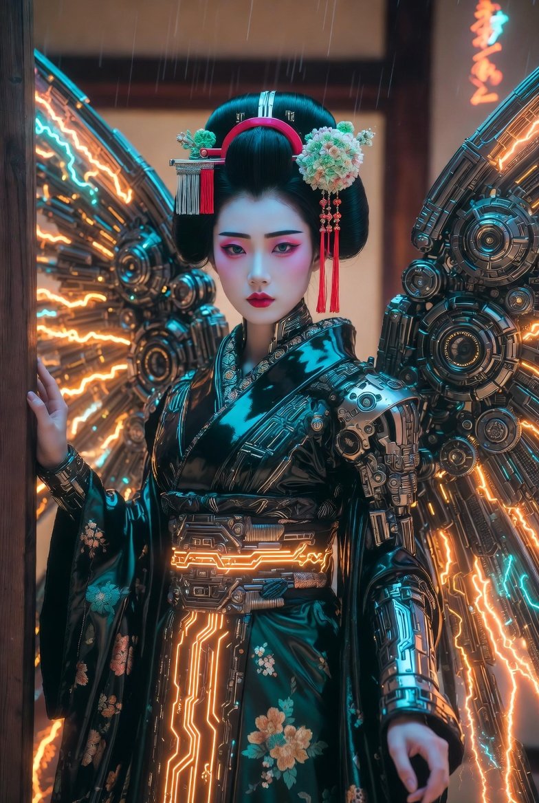 赛博朋克艺伎天使肖像 2