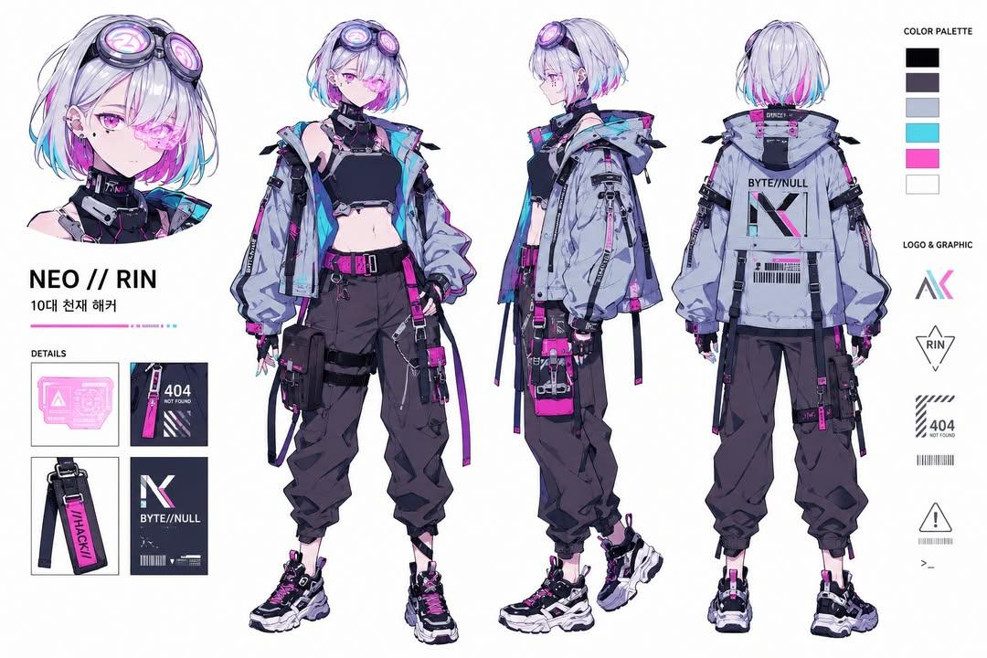 赛博朋克黑客少女角色设计图 2
