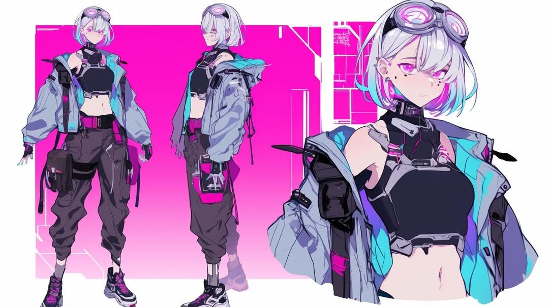 赛博朋克黑客少女角色设计图 3