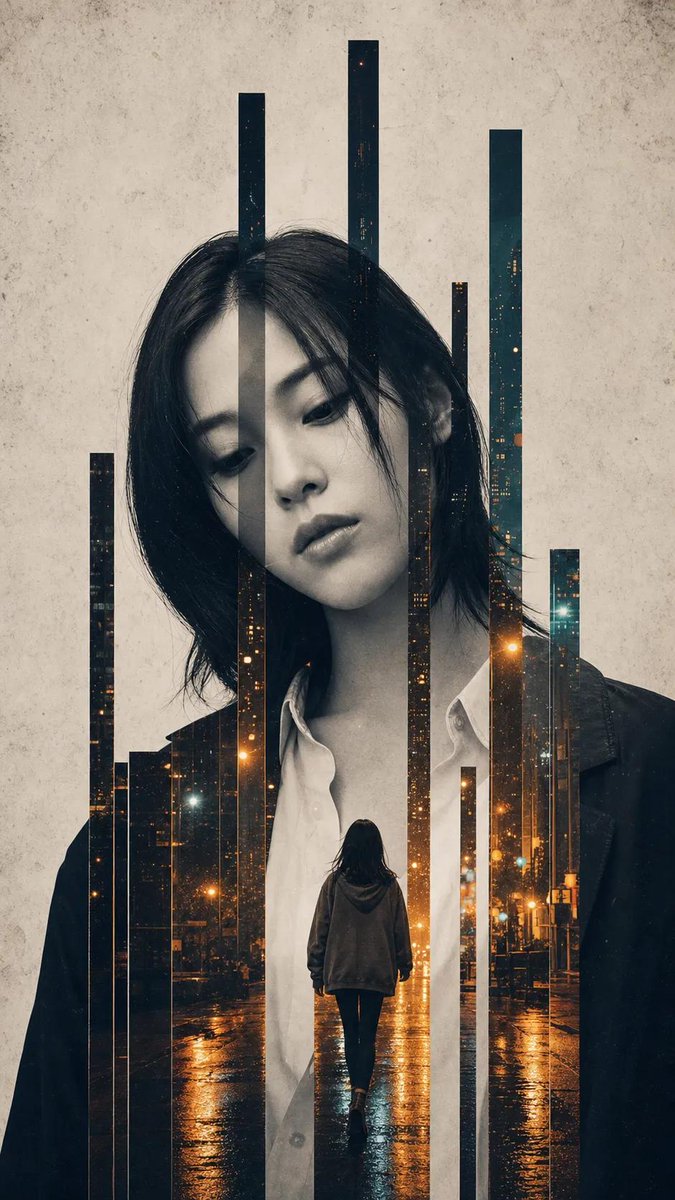 垂直切片双重曝光女性肖像 2