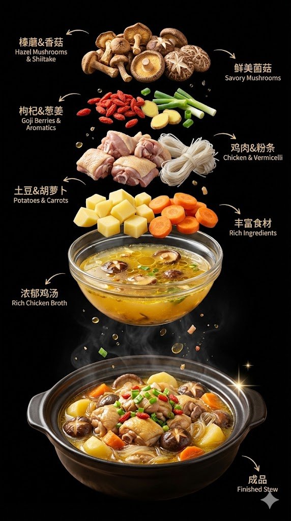 爆款小鸡炖蘑菇广告