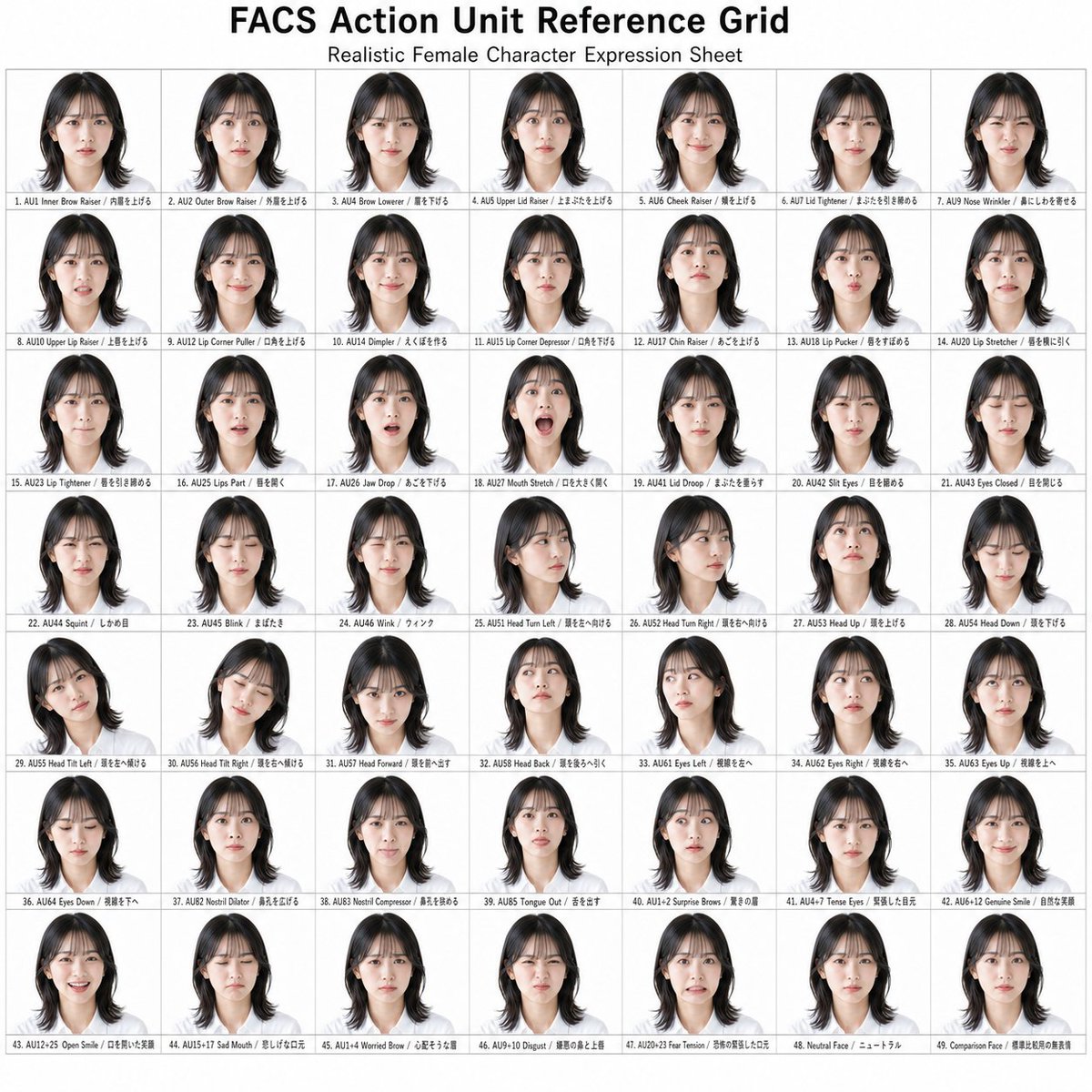 FACS 面部动作单元参考网格