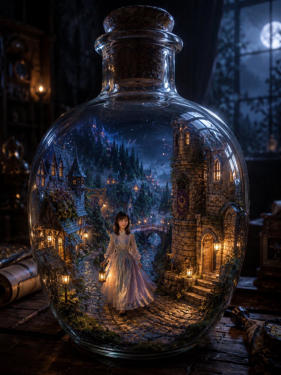 Miniature Fantasy Village in a Glass Bottle 2