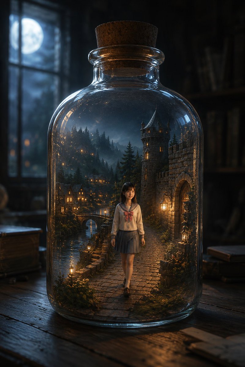 Miniature Fantasy Village in a Glass Bottle 3