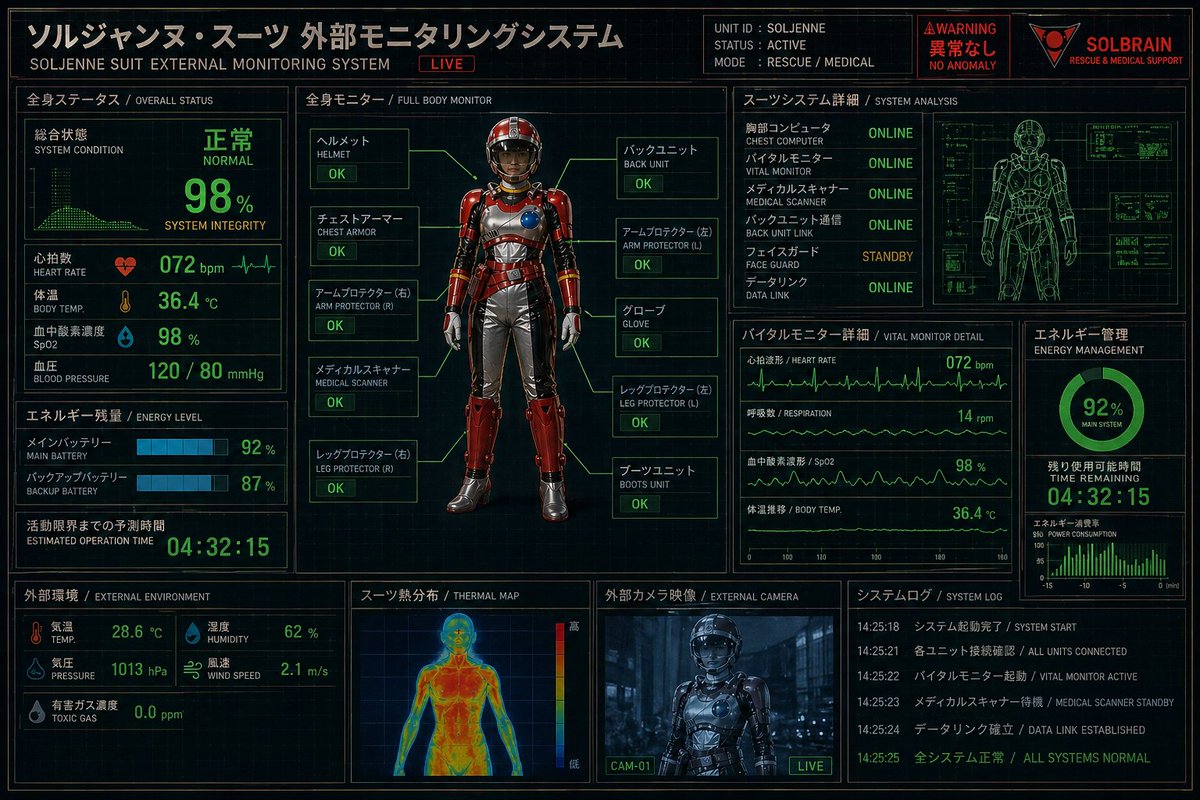 未来感溢れるレスキュースーツ監視用 HUD