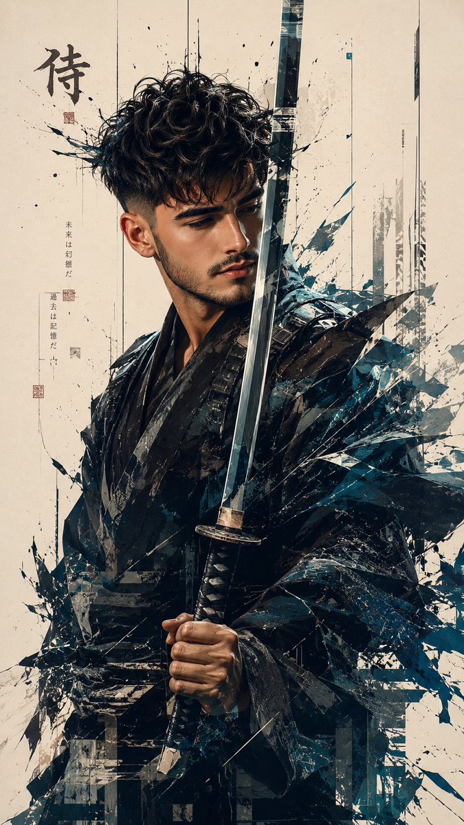 未来感武士故障艺术肖像