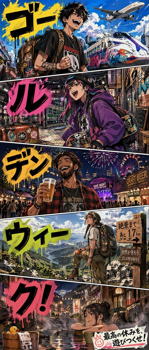 黄金周漫画风旅行海报 4