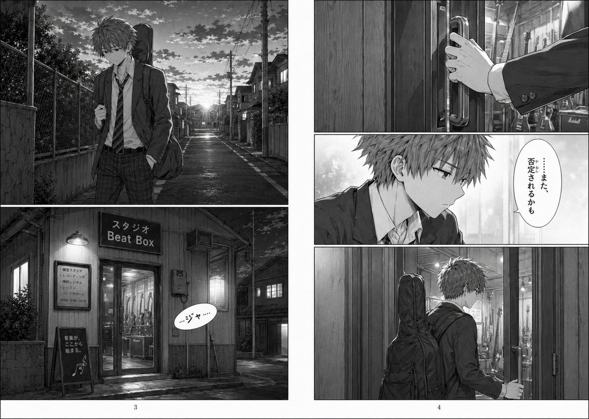 灰度漫画少年进入音乐工作室