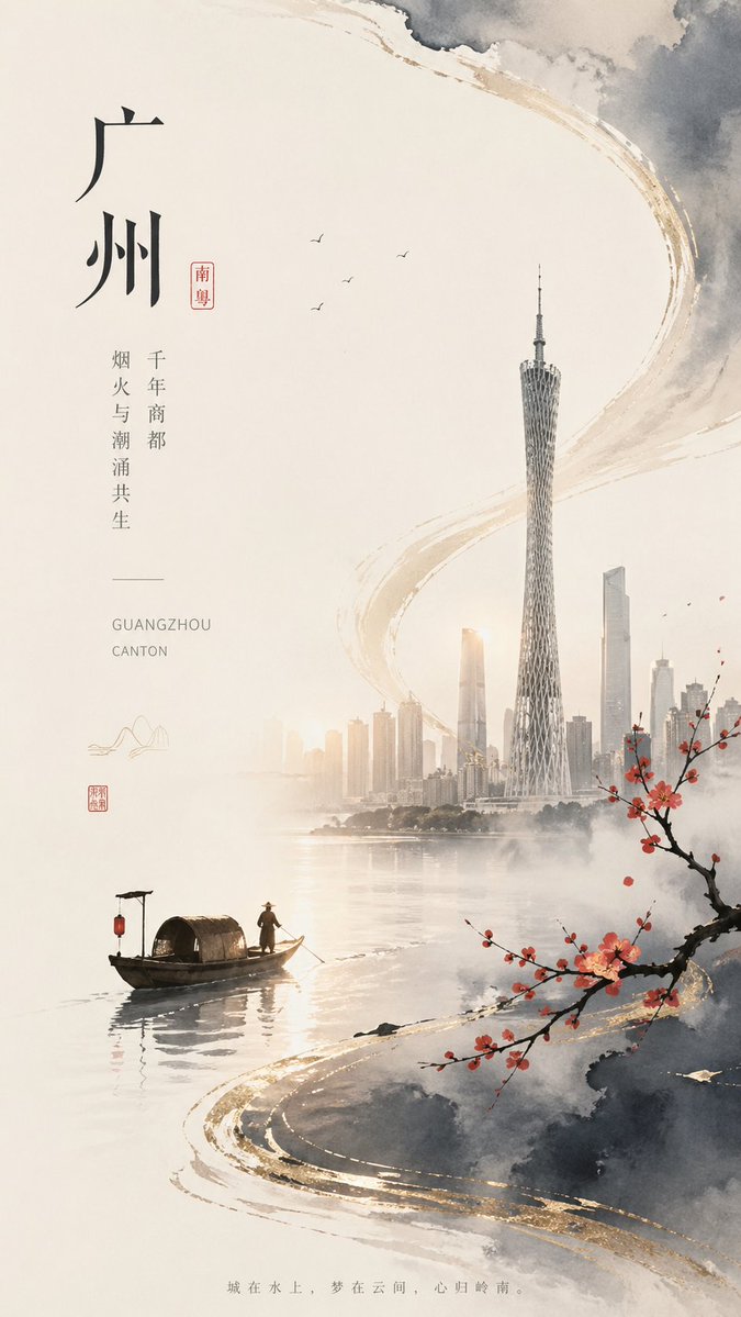 广州水墨风城市海报