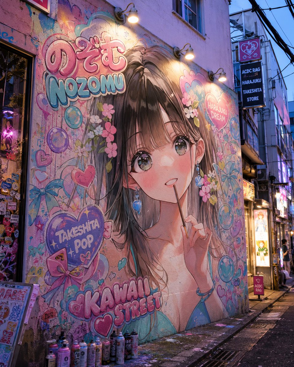 原宿卡哇伊涂鸦壁画 4
