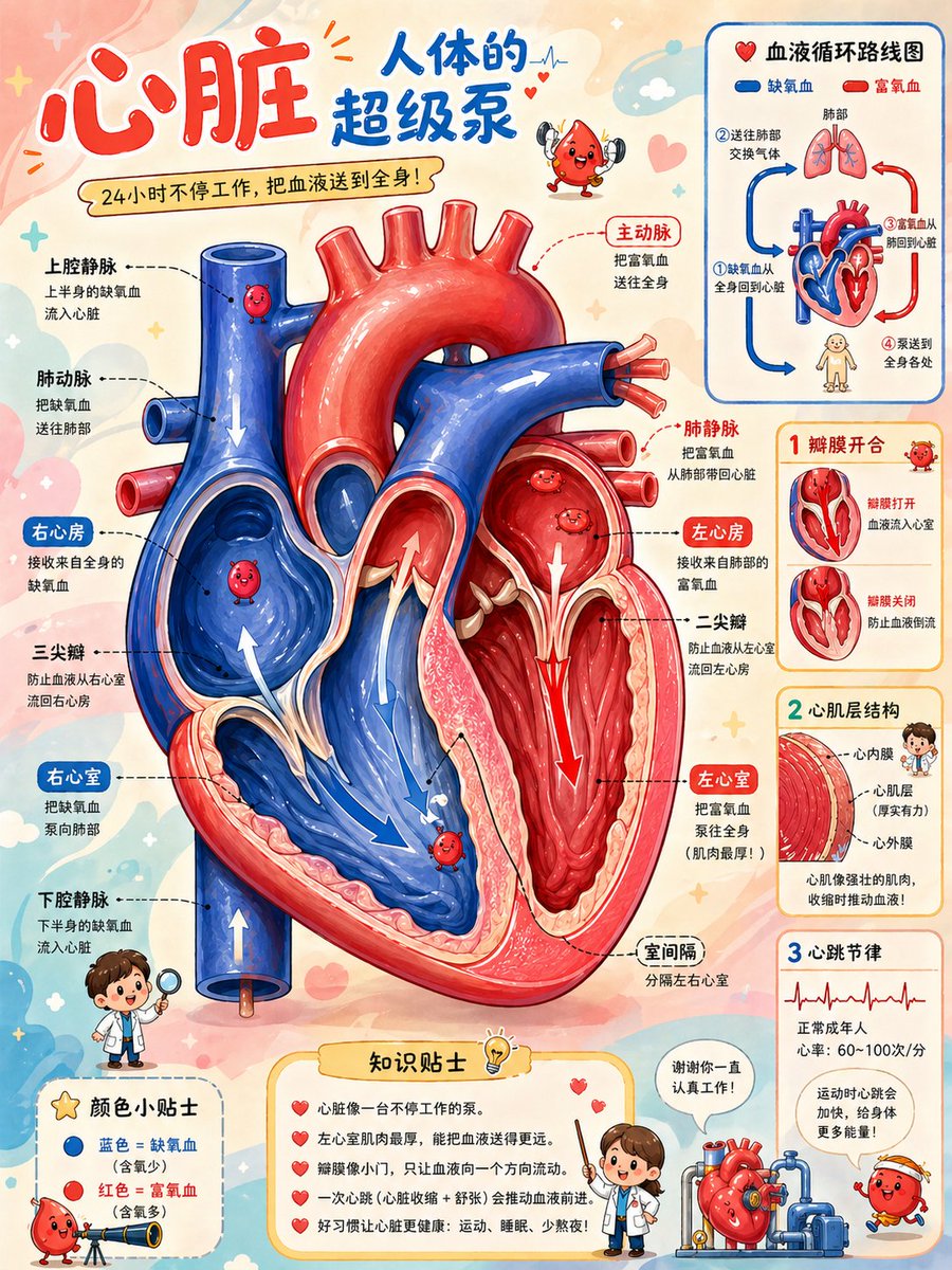 可爱心脏剖面科普海报