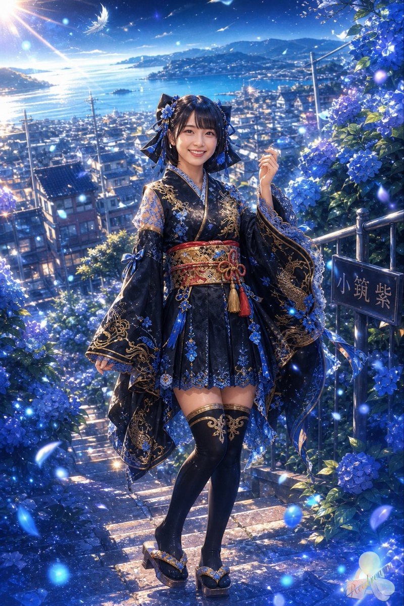 蓝色绣球花和服幻想