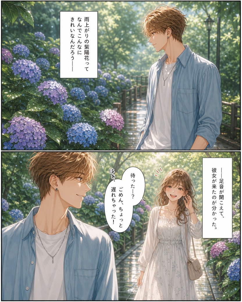 雨中绣球花浪漫漫画页面