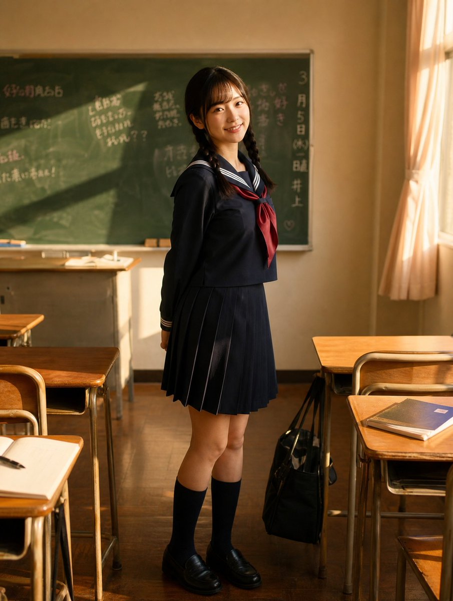 Sunlit Japanese Classroom Sailor Uniform Portrait 2