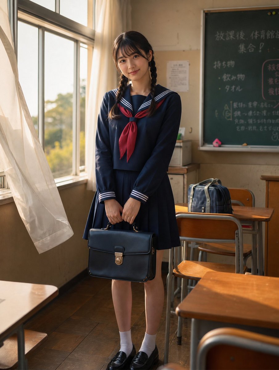 Sunlit Japanese Classroom Sailor Uniform Portrait 3