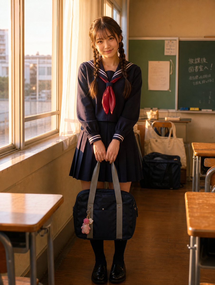 Sunlit Japanese Classroom Sailor Uniform Portrait 4