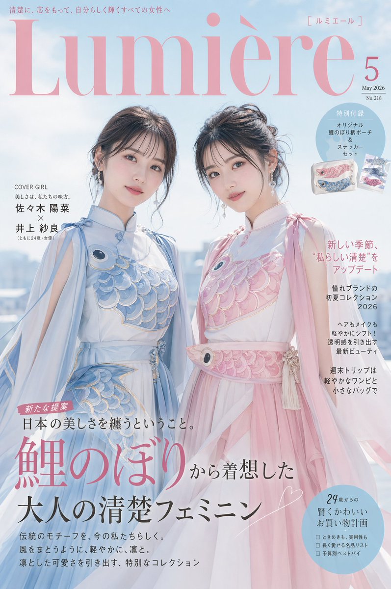 日式时尚杂志封面：鲤鱼旗主题礼服