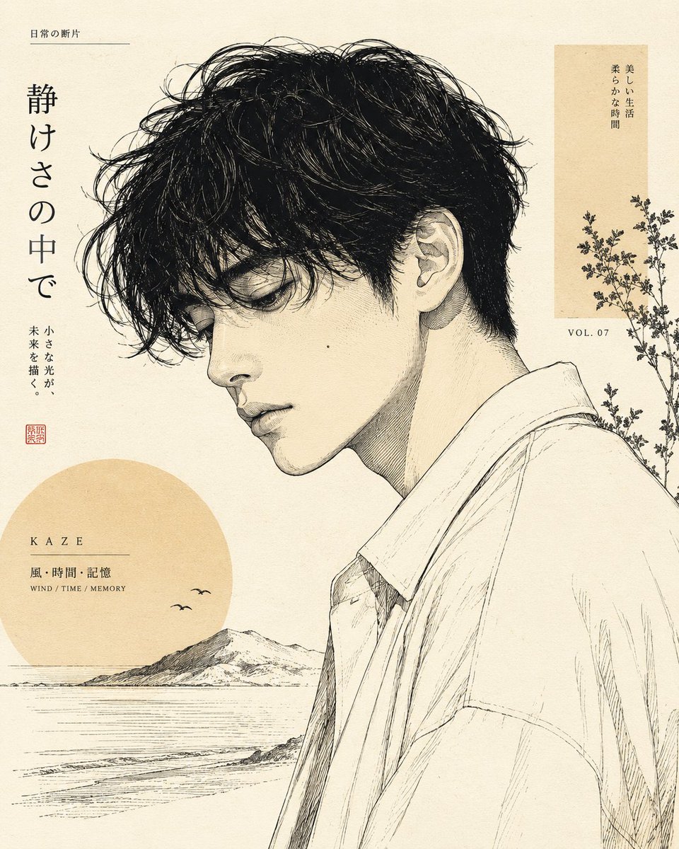 日式线条艺术肖像插画 2