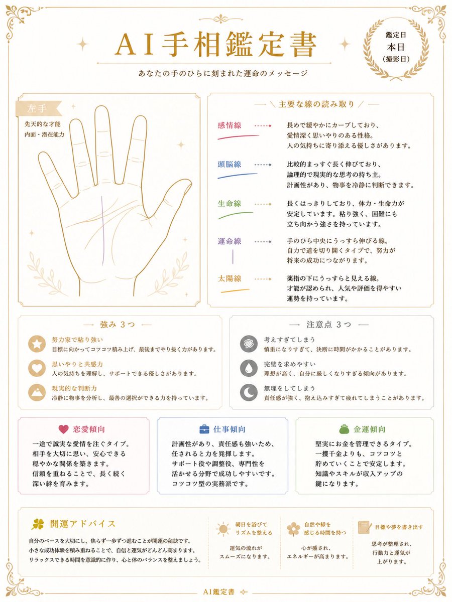 日式 AI 手相鉴定证书