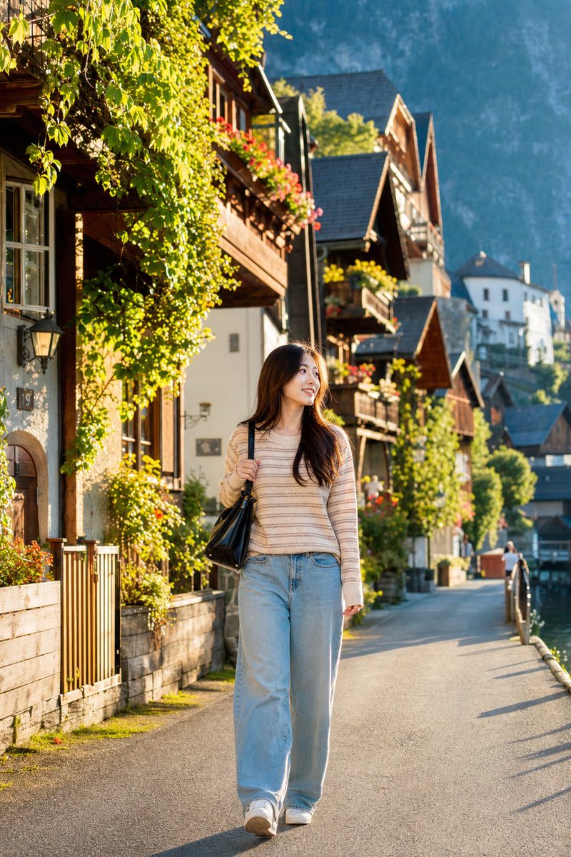 哈尔施塔特日本女性旅行肖像