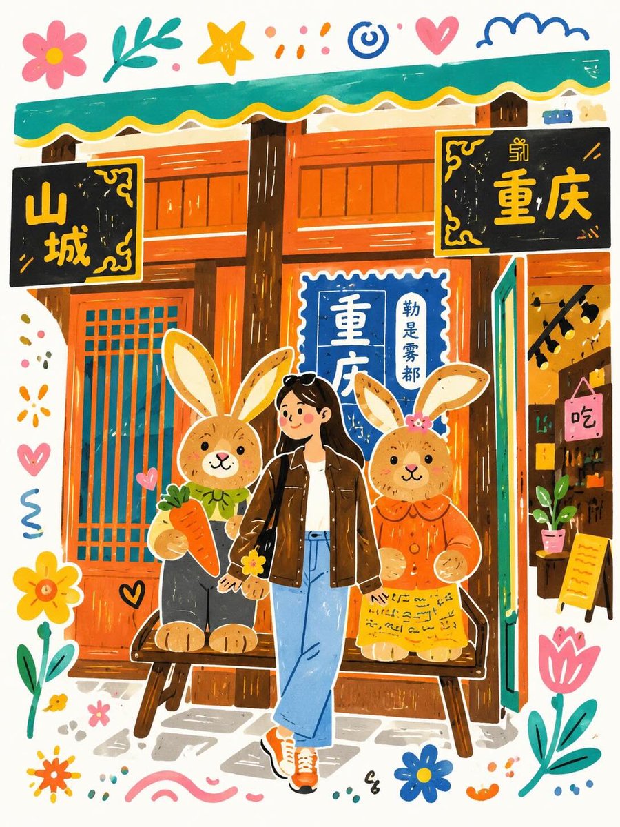 可爱风咖啡馆与旅行插画 2