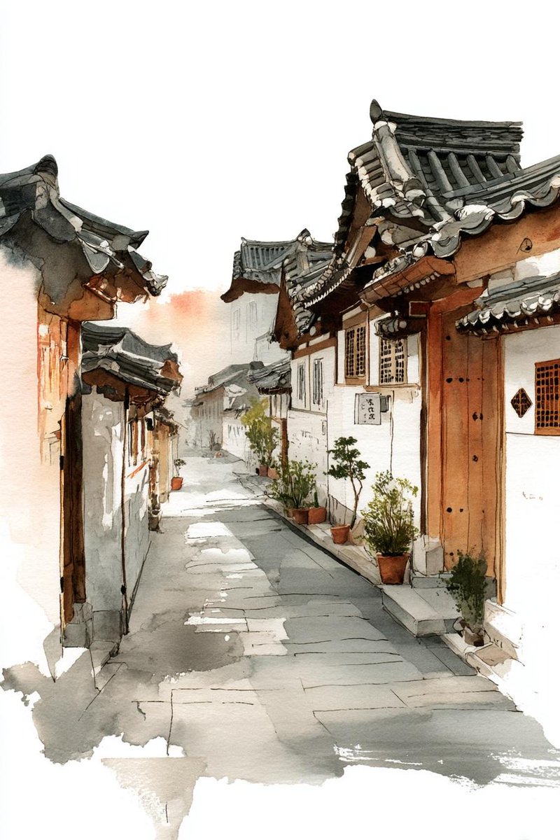韩国韩屋水彩素描 2