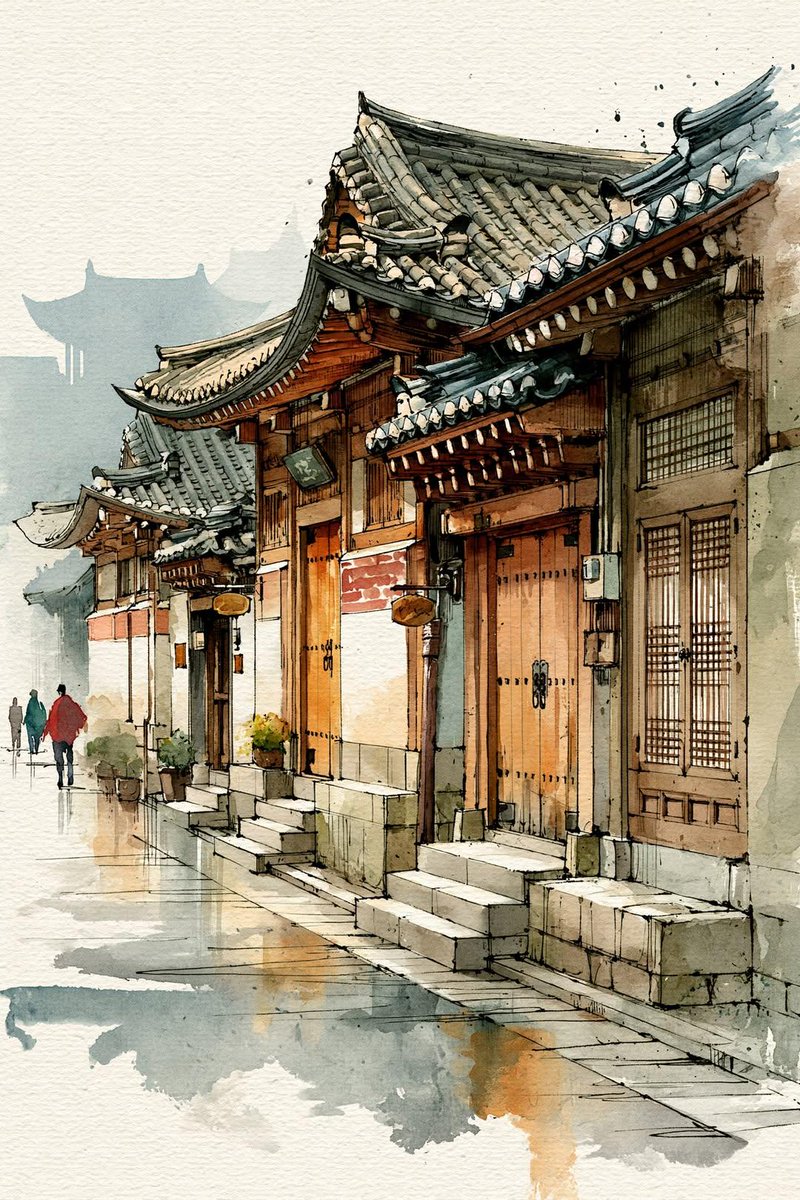 韩国韩屋水彩素描 3