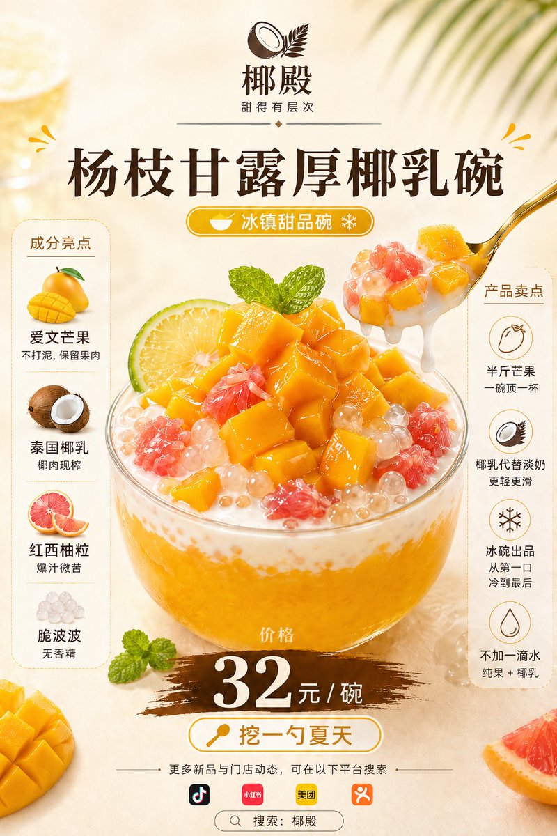 芒果椰子甜品海报