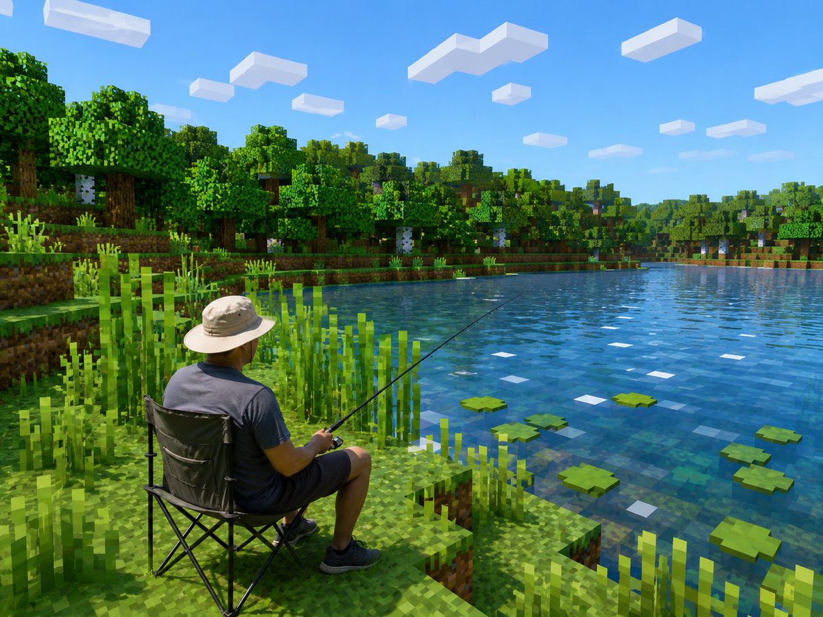 Minecraft 湖畔的写实垂钓者
