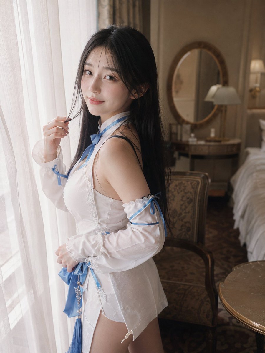 清晨窗边酒店人像