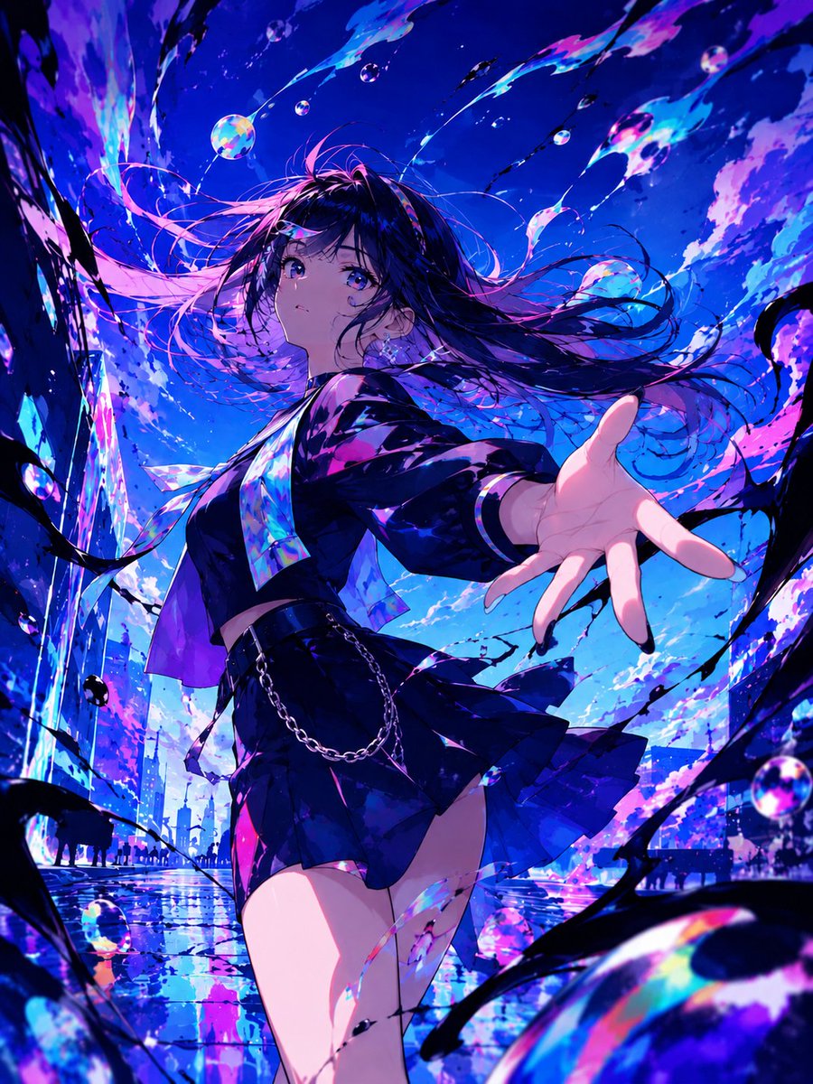 霓虹雨中的动漫少女