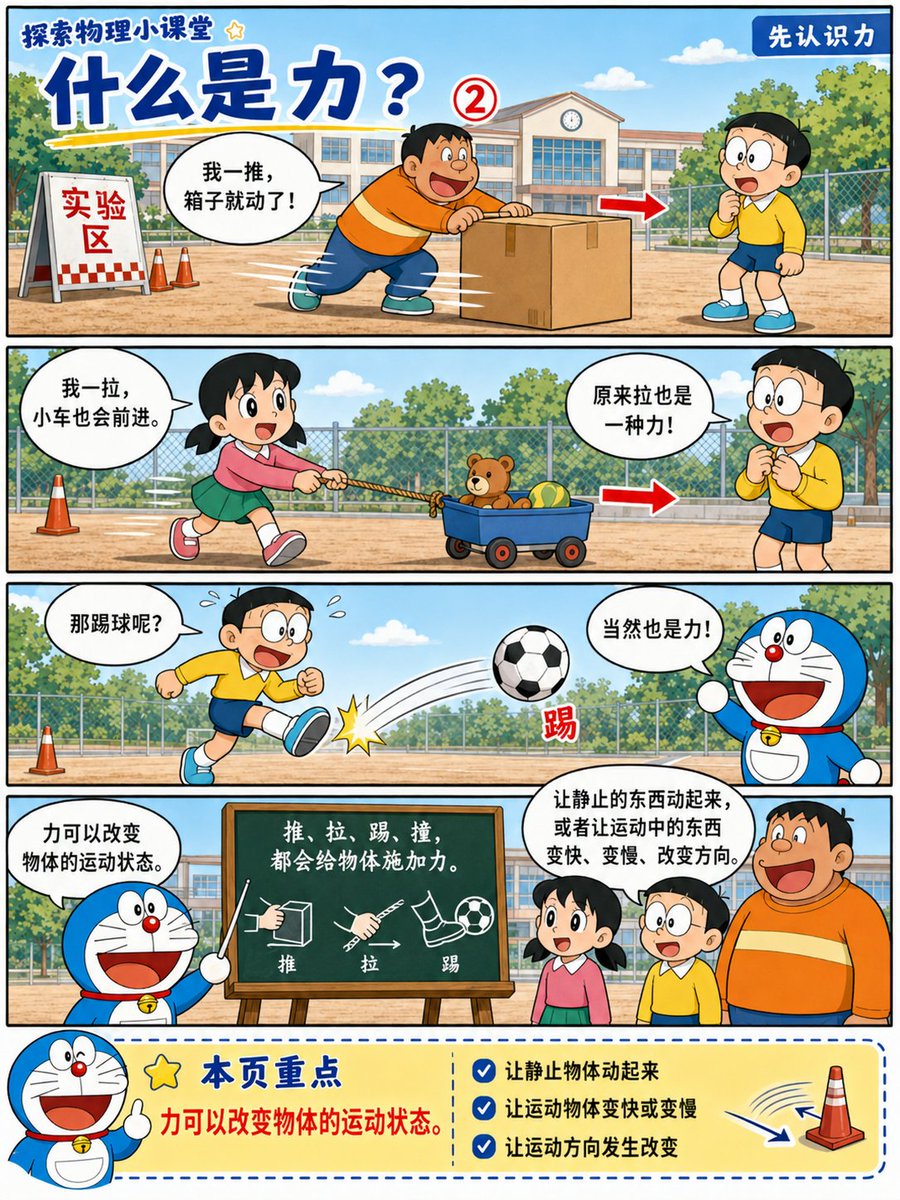 哆啦 A 梦风格牛顿第二定律漫画 3