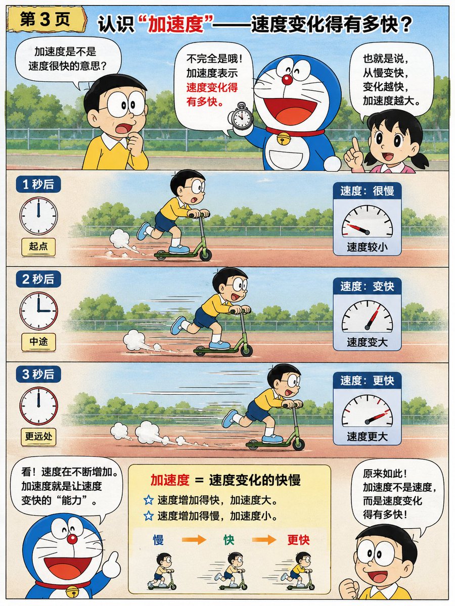 哆啦 A 梦风格牛顿第二定律漫画 4