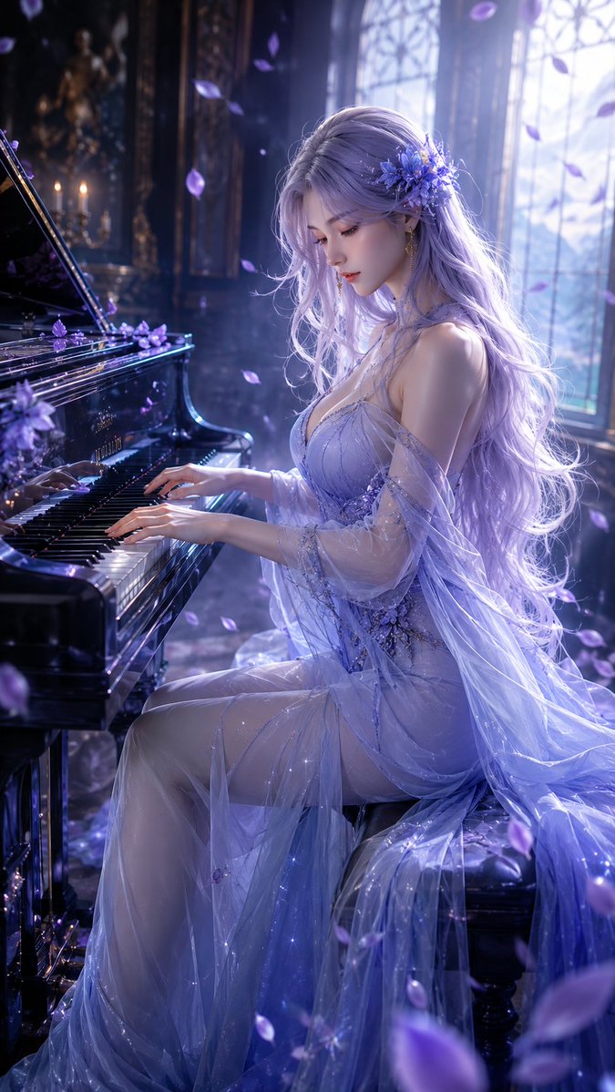东方奇幻女性钢琴家 3D CG