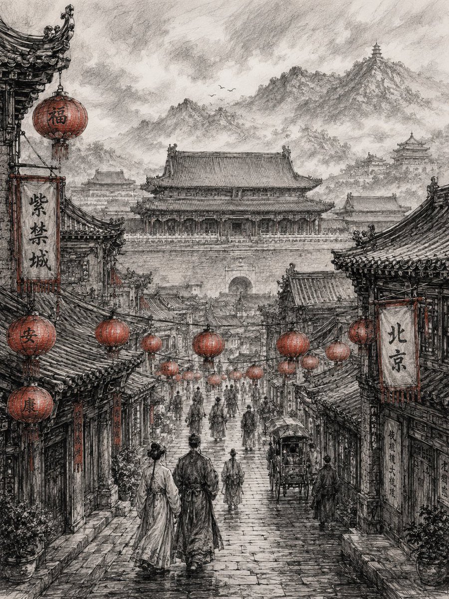 精细城市景观铅笔素描 2