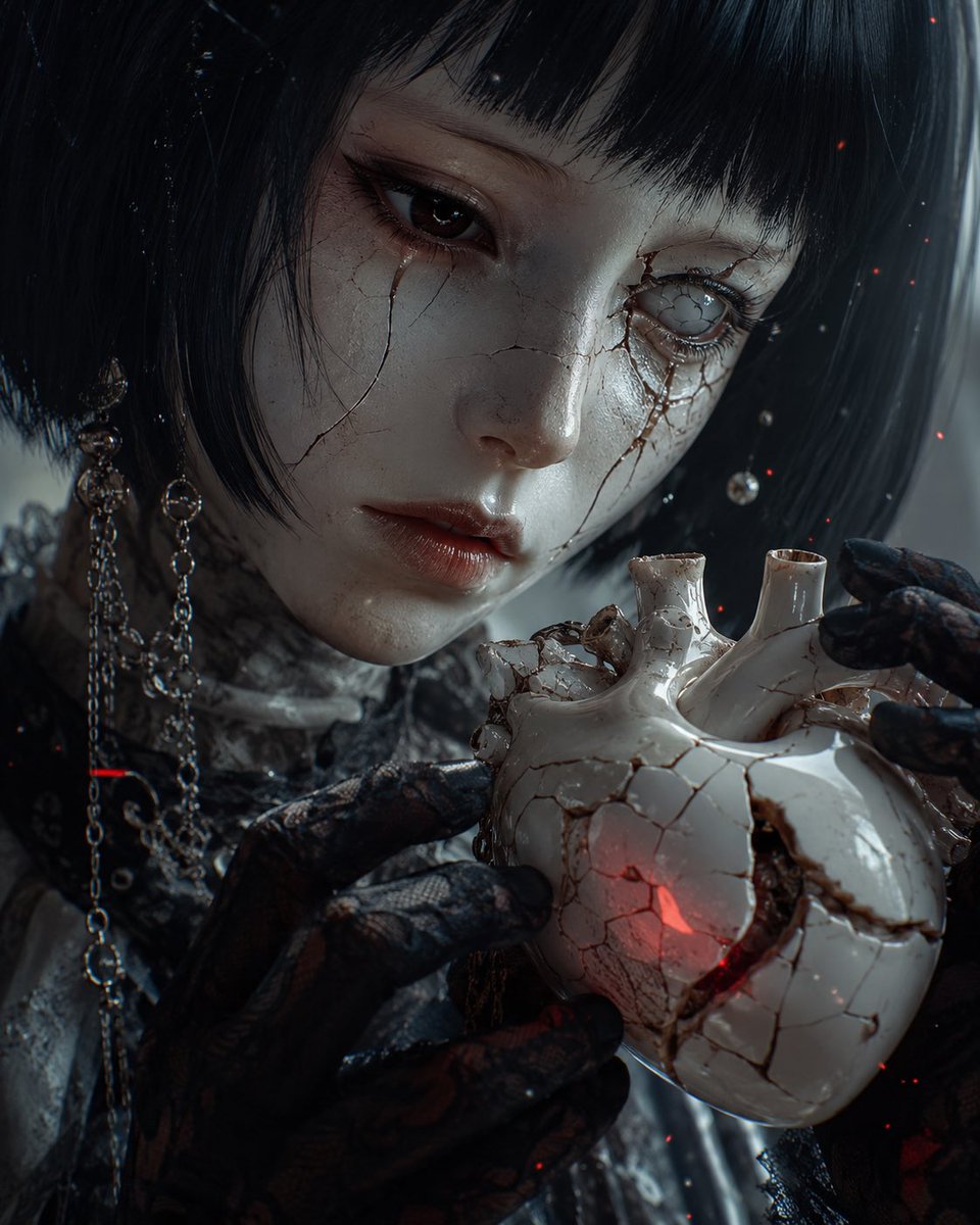 手捧心脏的破碎瓷偶少女