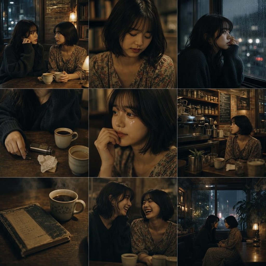 Moody Rainy Cafe 3x3 照片网格