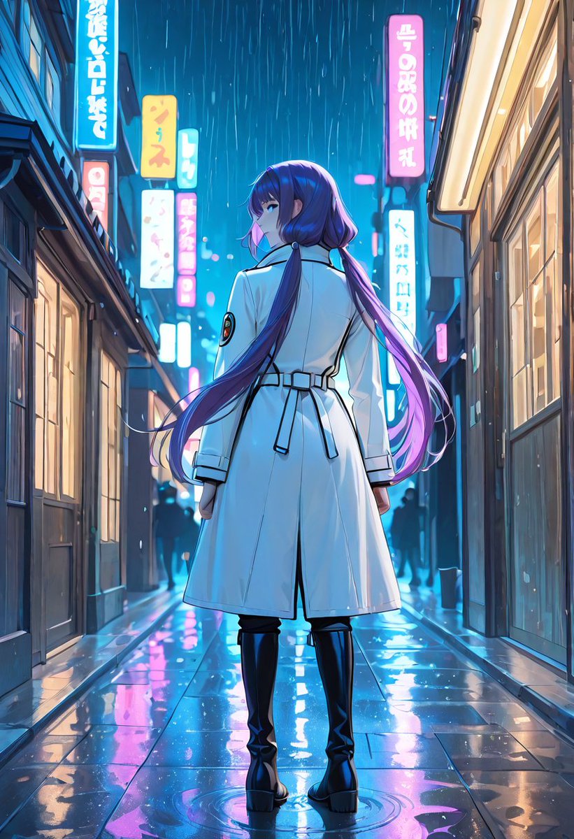 雨中霓虹动漫风巷弄女子